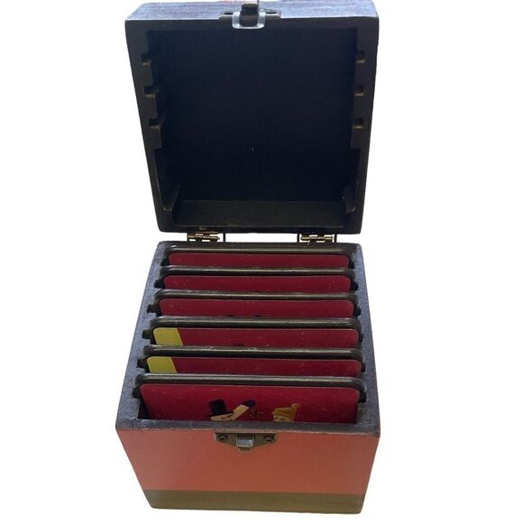 Christmas Coasters Red and Black Snowmen In Wood Box - Picture 5 of 9